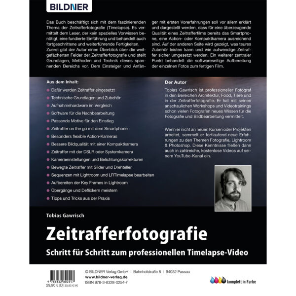 Zeitrafferfotografie – Schritt für Schritt zum professionellen Timelapse-Video Buch Backcover (100276)