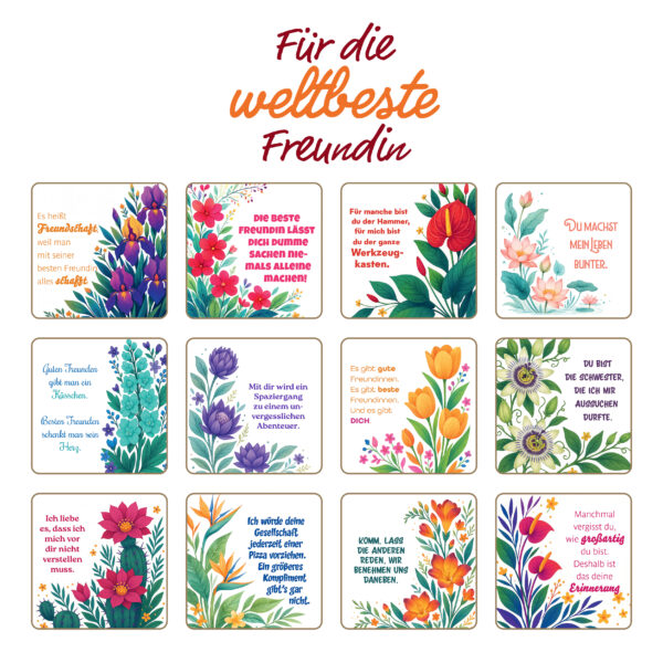 4262526820166-uebersicht Für die weltbeste Freundin– Aufsteller mit 12 Sprüchen zum Thema Freundschaft Übersicht (200029)