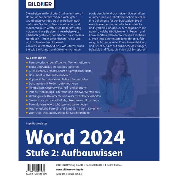 1200x9783832807135.BACK Word 2024 - Stufe 2: Aufbauwissen Buch Backcover (100770)